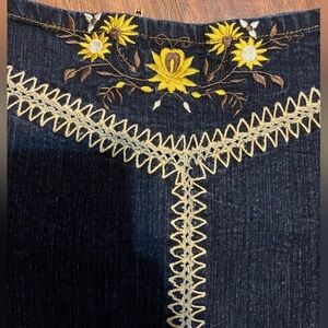90s Watch LA Skirt medium y2k boho embroidery Jean Denim Side Slit  Made USA